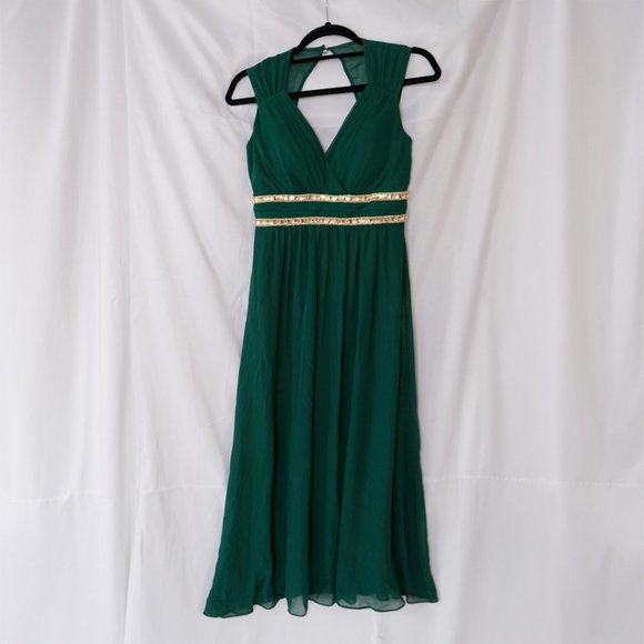 Ever-Pretty Women's Chiffon V Neck Cap Sleeve Backless Gown in Deep Green - Picture 4 of 16